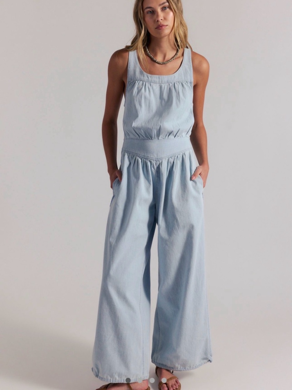 Free People Light Blue Denim Wide-Leg Overalls/Jumpsuit - Picture 2 of 11